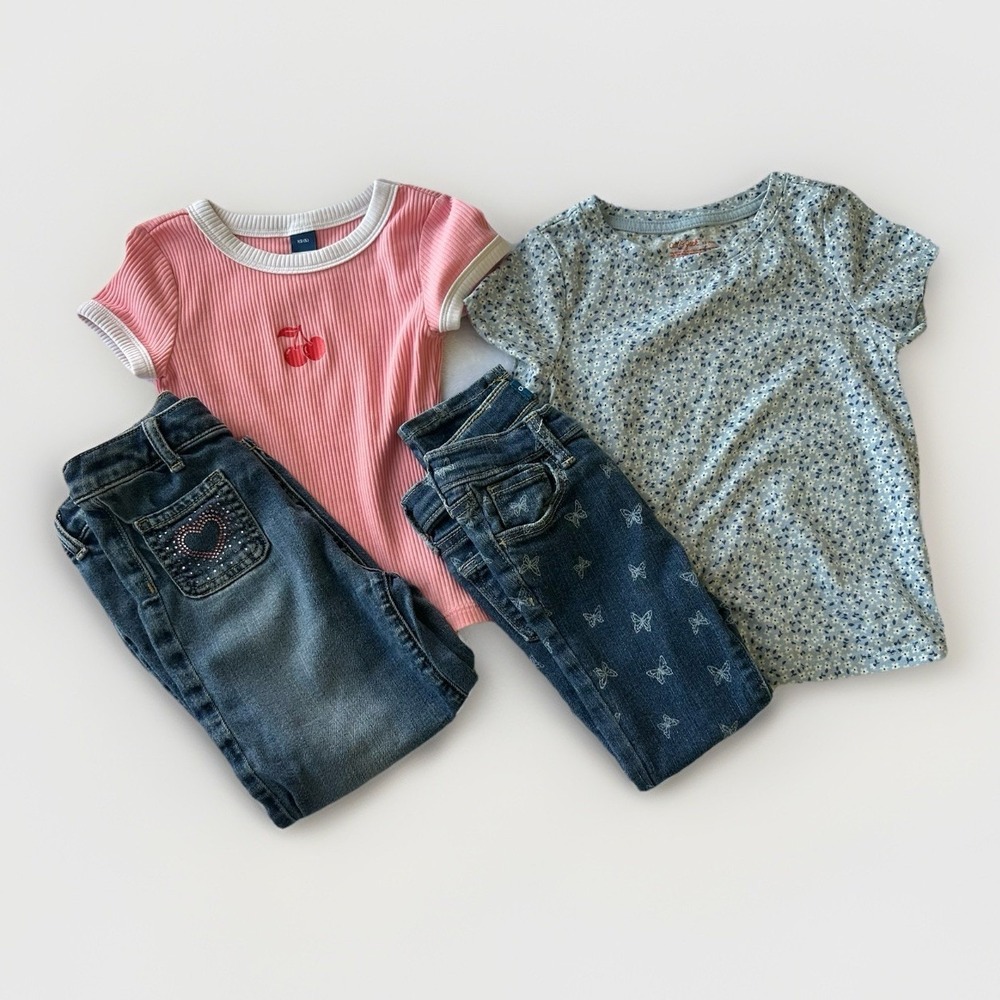 Bundle Girls 5T Clothing Old Navy Cat & Jack Shirts Jeans Outfit Set 4pc